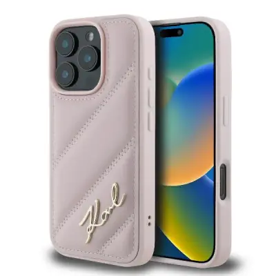 Karl Lagerfeld Mobilskal till iPhone 16 Pro Max Quilted Signature - Rosa