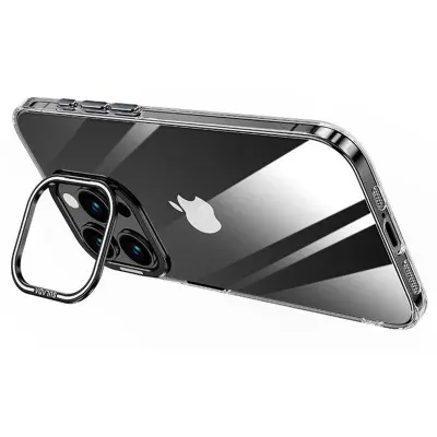 SULADA Mobilskal till iPhone 16 Pro Max Fällbart Stativ TPU+PC Klar Svart