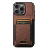 SUTENI Mobilskal till iPhone 16 Pro Max Korthållare Litchi Läder - Brun