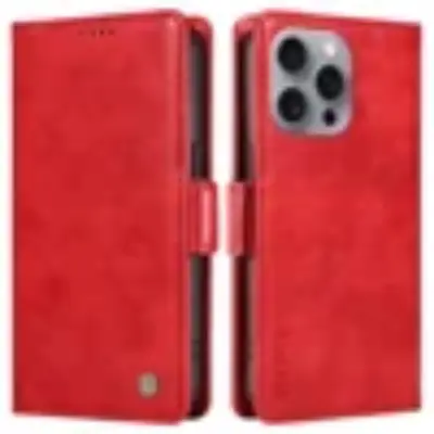 YIKATU iPhone 16 Pro Max Plånboksfodral Litchi Texture - Röd