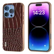 ABEEL iPhone 16 Pro Fodral Äkta Läder Krokodil Textur Kaffe
