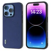 ABEEL iPhone 16 Pro Skal Litchi Textur Äkta Läder + PC - Blå