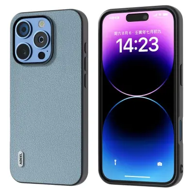 ABEEL iPhone 16 Pro Skal Litchi Textur Äkta Läder - Baby Blue