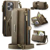 Caseme iPhone 16 Pro Plånboksfodral RFID Blocking Zipper - Brun