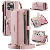 Caseme iPhone 16 Pro Plånboksfodral RFID Blocking Zipper - Rosa