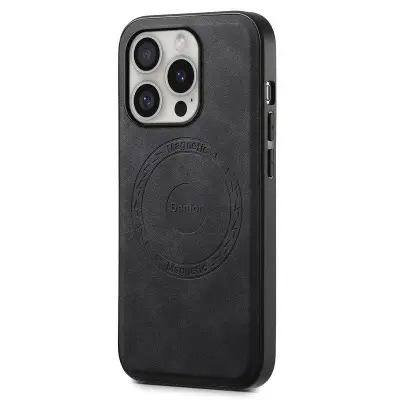 DENIOR A11 iPhone 16 Pro Fodral Vintage PU Läder Svart