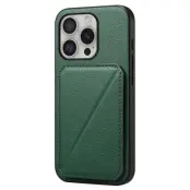 DENIOR D04 iPhone 16 Pro Fodral Kortfack Ställ i Läder - Grön