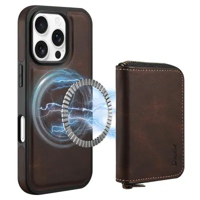 DENIOR iPhone 16 Pro Fodral Äkta Läder Med Dragkedja - Brun