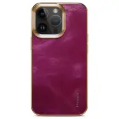 DENIOR iPhone 16 Pro Fodral Äkta Läder Vaxad Textur Lila