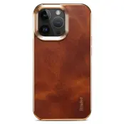 DENIOR iPhone 16 Pro Fodral Äkta Läder Waxy Textur Brun