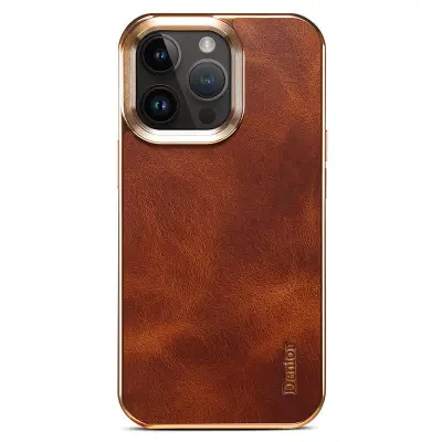 DENIOR iPhone 16 Pro Fodral Äkta Läder Waxy Textur Brun