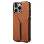 DENIOR iPhone 16 Pro Fodral Elastisk Kortficka PU Läder Brun