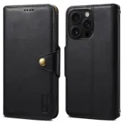 DENIOR iPhone 16 Pro Fodral Plånbok Äkta Läder Svart