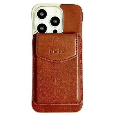 DENIOR iPhone 16 Pro Magnetfodral Äkta Läder PC Ställ - Röd