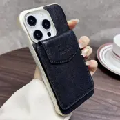 DENIOR iPhone 16 Pro Magnetiskt Fodral Äkta Läder PC Ställ - Svart