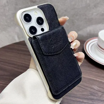 DENIOR iPhone 16 Pro Magnetiskt Fodral Äkta Läder PC Ställ - Svart