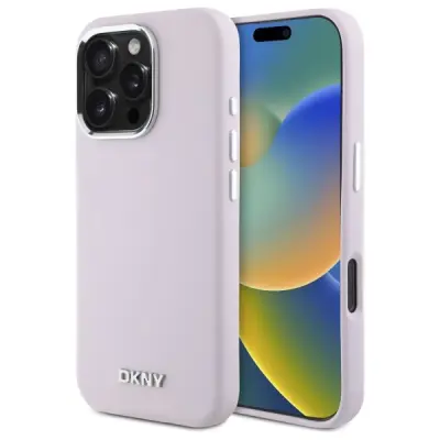 DKNY Mobilskal till iPhone 16 Pro MagSafe Liquid Silikon Metall Logo - Rosa