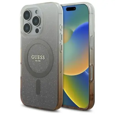Guess Mobilskal till iPhone 16 Pro 6.3 MagSafe IML Glitter Gradient - Brun