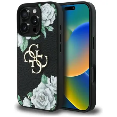 Guess Mobilskal till iPhone 16 Pro Grained Roses Big 4G logo