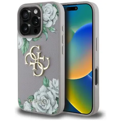 Guess Mobilskal till iPhone 16 Pro Grained Roses Big 4G logo - Lila