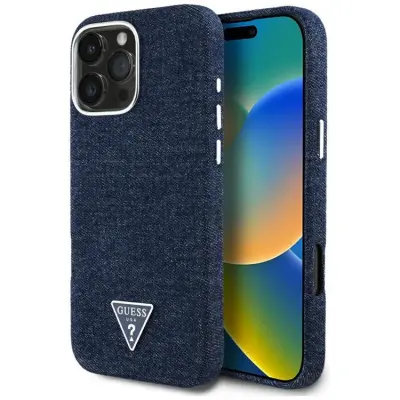 Guess Mobilskal till iPhone 16 Pro MagSafe Denim Triangle - Blå