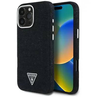 Guess Mobilskal till iPhone 16 Pro MagSafe Denim Triangle - Svart