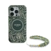 Guess iPhone 16 Pro Mobilskal MagSafe IML Flowers Med Strap - Grön