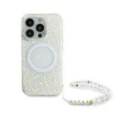 Guess iPhone 16 Pro Mobilskal MagSafe IML Flowers Med Strap - Vit