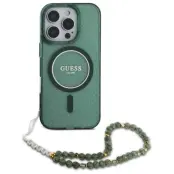 Guess iPhone 16 Pro Mobilskal MagSafe IML Glitter Med Strap - Grön