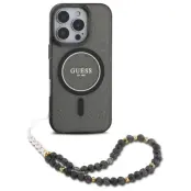 Guess iPhone 16 Pro Mobilskal MagSafe IML Glitter Med Strap - Svart
