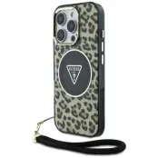 Guess iPhone 16 Pro Mobilskal MagSafe IML Leopard Triangle Strap - Brun