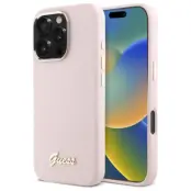 Guess iPhone 16 Pro Mobilskal Silikon Script Metal Logo - Rosa