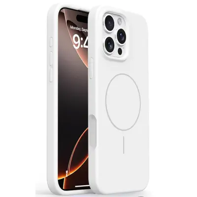 iPhone 16 Pro Mobilskal MagSafe Liquid Silikon Microfiber - Vit