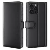 iPhone 16 Pro Plånboksfodral Äkta Läder - Svart
