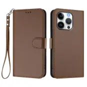 iPhone 16 Pro Plånboksfodral Läder med Handledsrem - Brun