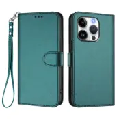 iPhone 16 Pro Plånboksfodral Läder med Handledsrem - Grön