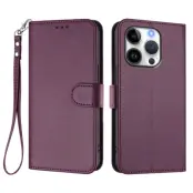 iPhone 16 Pro Plånboksfodral Läder med Handledsrem - Lila