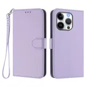 iPhone 16 Pro Plånboksfodral Läder med Handledsrem - Ljuslila