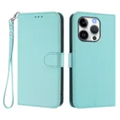 iPhone 16 Pro Plånboksfodral Läder med Handledsrem - Mintgrön