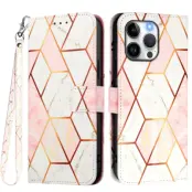 iPhone 16 Pro Plånboksfodral Marble Pattern Med Rem LS002