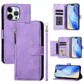 iPhone 16 Pro Plånboksfodral Zipper Pocket Läder - Lila