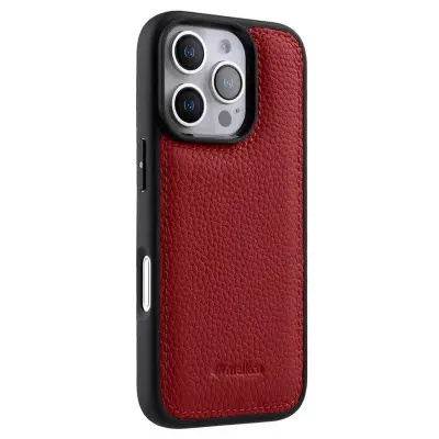 MELKCO iPhone 16 Pro Fodral Äkta Läder Belagt PC - Röd