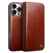 Qialino iPhone 16 Pro Plånboksfodral Äkta Läder Korthållare
