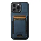 SUTENI iPhone 16 Pro Mobilskal Korthållare Litchi Läder - Blå