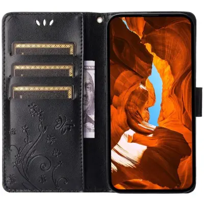Trolsk Imprint Flower Wallet (iPhone 16 Pro) - Svart
