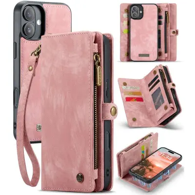 CASEME 008 iPhone 16 Plånboksfodral i Konstläder med - Rosa