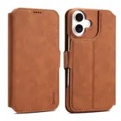 DENIOR B07 iPhone 16 Plånboksfodral Konstläder + PC Magnetiskt brunt