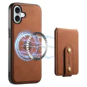 DENIOR D14 iPhone 16 Fodral Kickstand Kortfack KonstLäder Brun