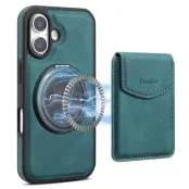 DENIOR D20 iPhone 16 Fodral Avtagbar Kortväska Konstläder Blå