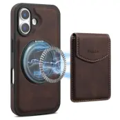 DENIOR D20 iPhone 16 Fodral Avtagbar Kortväska Konstläder Brun